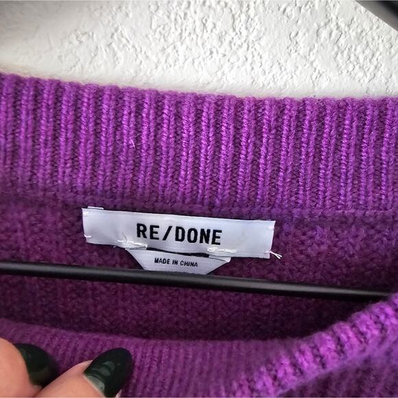 NEW Re/Done Boatneck Cropped Wool Sweater in Purple - Picture 7 of 12